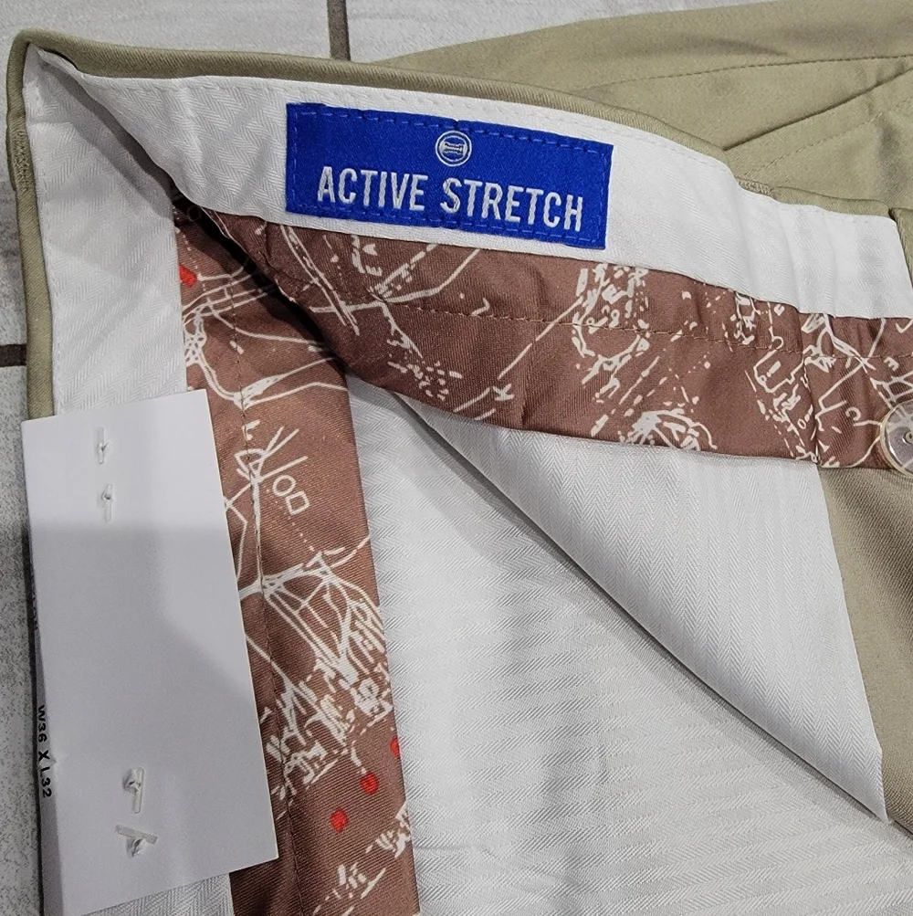 NAUTICA Men's Modern-Fit Ceylon Linen Solid Tan Khaki Dress Pants